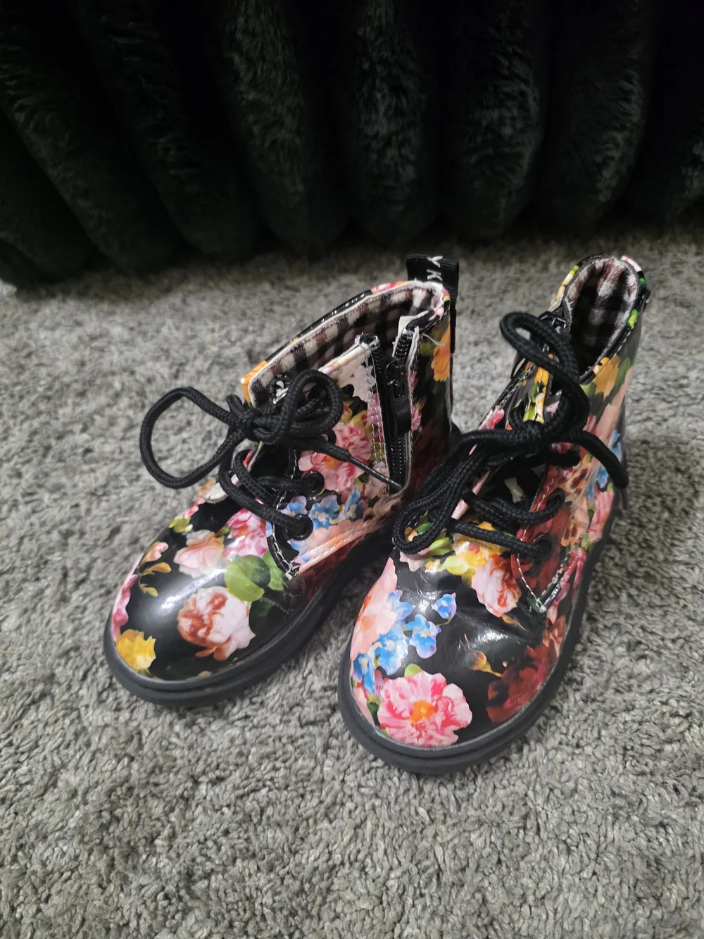 Kids Floral Lace-Up Boots in Multi-Color